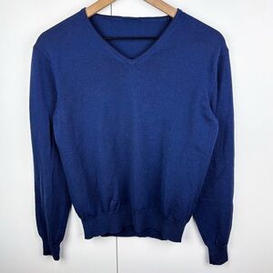 Muji 100% Merino Wool V Neck Sweater Royal Blue Small Womens